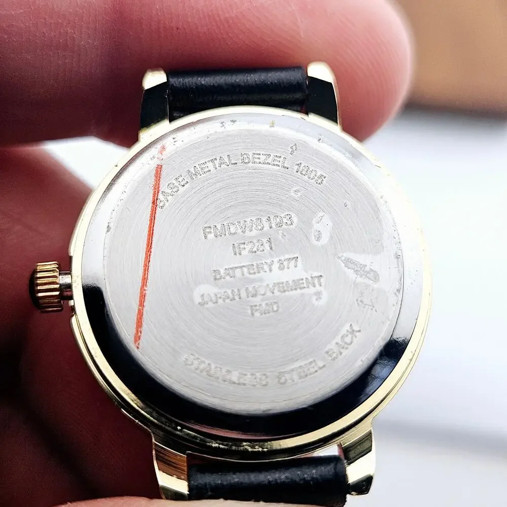 Gold Tone Women's Minimalist Contemporary Watch Black Faux Leather Band Classic